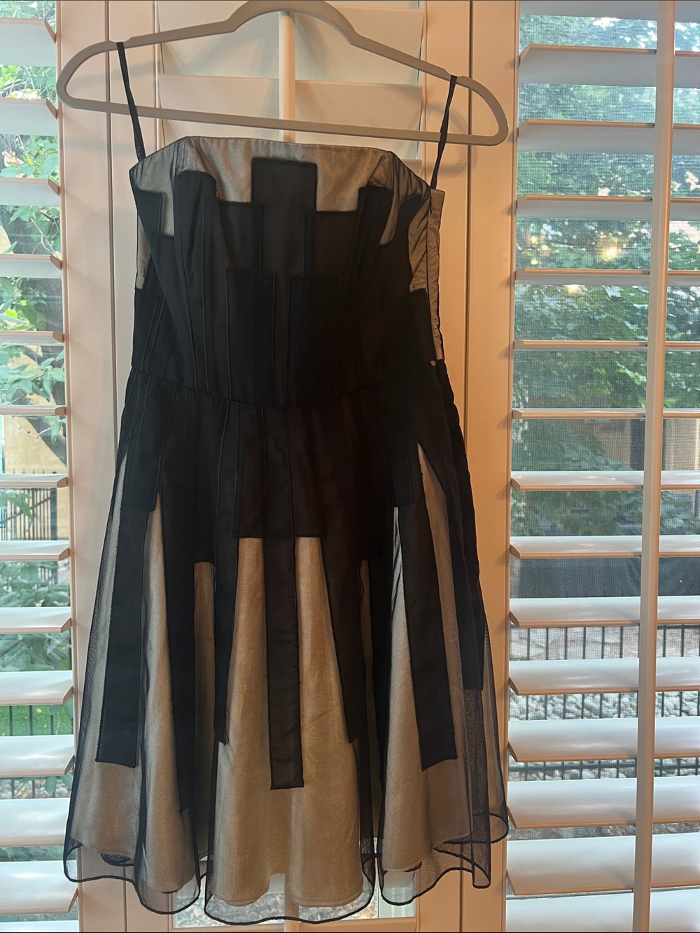 Black Mesh Overlay Fit & Flare Dress